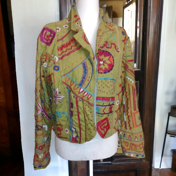 Chicos Womens Colorful Bohemian Embroidery Studded Blazer Jacket Size M Metallic - Picture 7 of 7